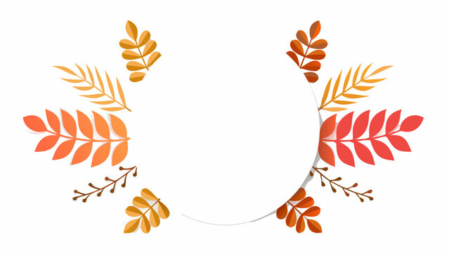 Autumn leaves, fall foliage, orange red vector wreath, leafy circle frame, seasonal decoration elements