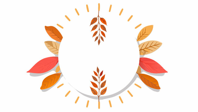 Autumn leaves, fall foliage, orange sunburst, wheat icons, seasonal graphics