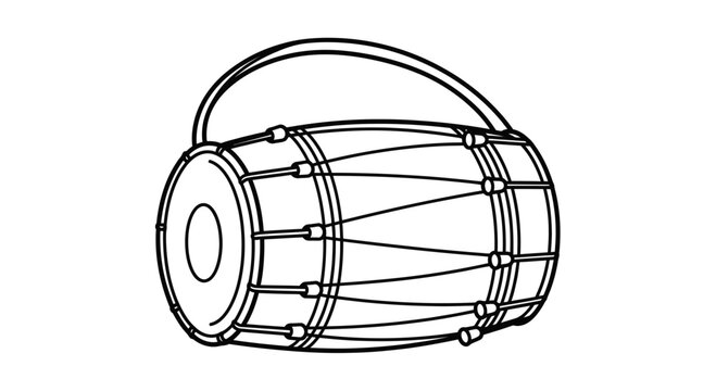Dholak Traditional Indian Folk Percussion Instrument Line Art