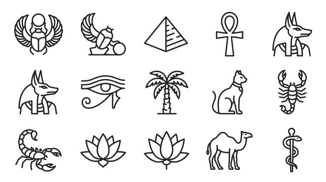 Egyptian symbols and animals icons.