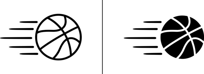 Set of basketball icons with motion lines in outline and solid styles basketball movement shooting illustration silhouette minimalist pictogram © Ditu Roy