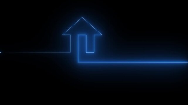 Glowing neon blue color home icon animation black background.4k animation motion graphics video