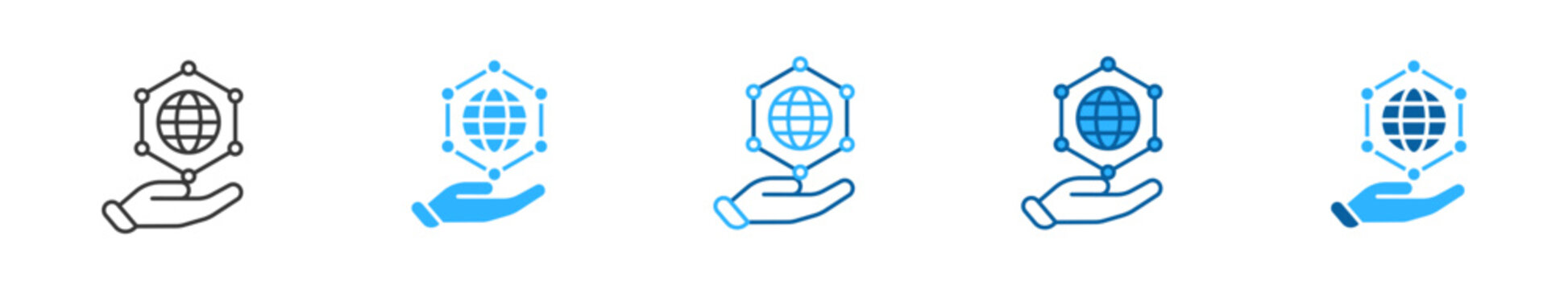 Internet service provider ISP network connection multi style icon set. Represents global connectivity, bandwidth source, and internet access data.