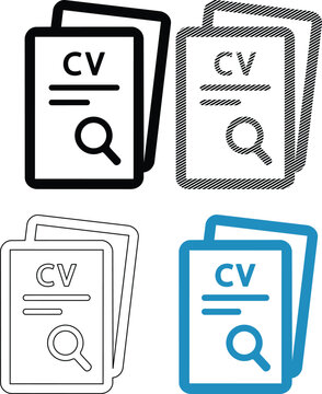 Vector illustration of cv document and magnifying glass search icon