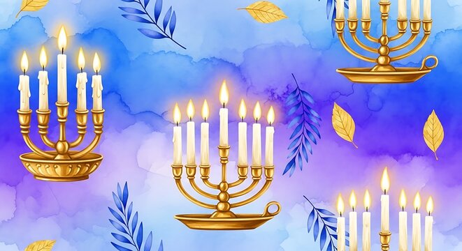 Hanukkah menorahs and candles seamless pattern festive jewish holiday illustration