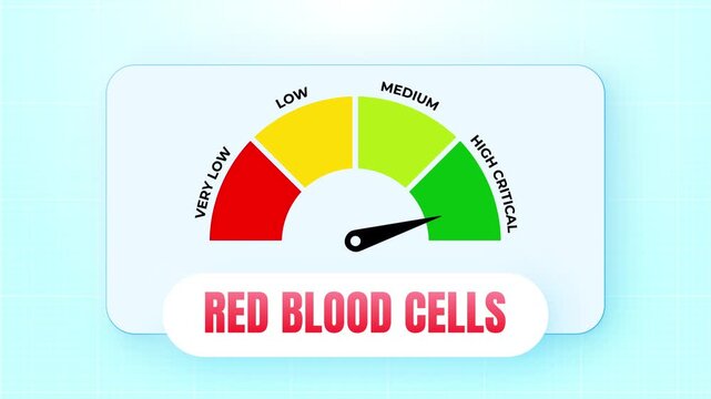 Red Blood Cells Count Gauge Concept Animation with Needle Dialing from Low to High Critical Medical Diagnostics 4k video