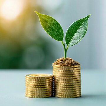 Money and plant growing together in a modern setting during bright daylight hours