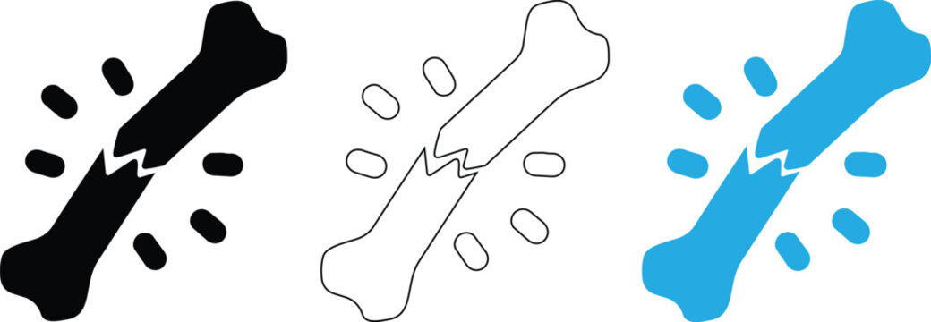 Vector illustration of broken bone injury icon set with fracture