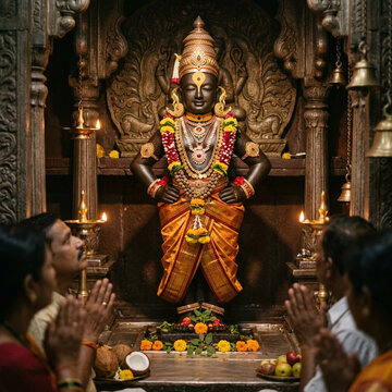 Lord Vitthal Vithoba Standing with Devotees in Pandharpur Temple