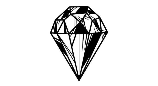 Monochrome diamond gemstone geometric vector illustration.