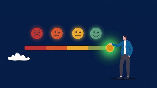 Business Customer Feedback Concept with Man Pointing at Five Level Satisfaction Rating Scale

