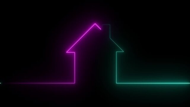 neon glowing home icon animation ,House building animation, house building apartment property icon video animated.4k animation motion video