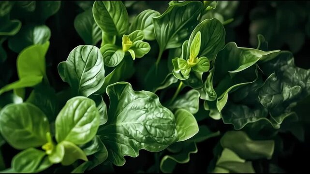 Lush green leaves plant closeup foliage with glossy fresh growth calm vibrant mood
