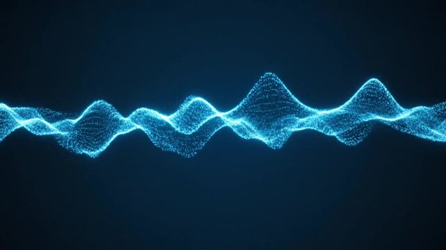 Abstract blue particle wave flowing, digital sound equalizer visualization.
