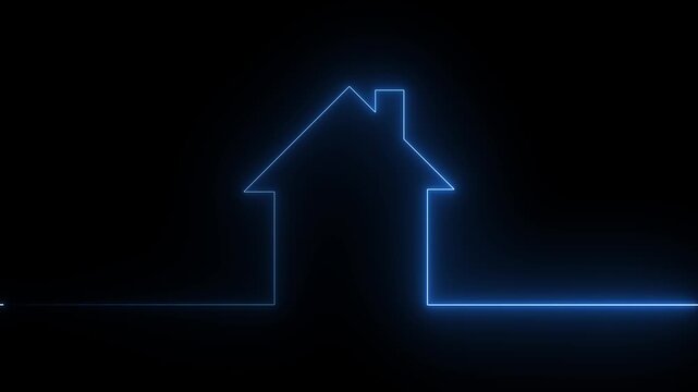 neon glowing home icon animation ,House building animation, house building apartment property icon video animated.4k animation motion video