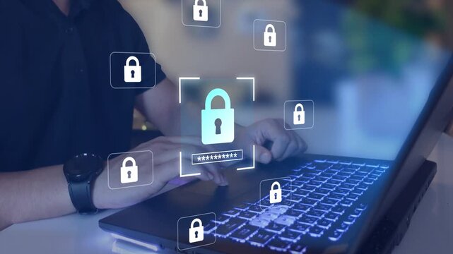 Password protection concept secure padlock, featuring digital security, authentication systems and online data safety.