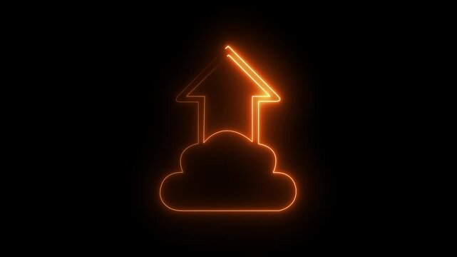 Glowing neon line of cloud computing icon for download and upload database of business. Global internet connection, digital marketing, Financial and big data. 4k video animation