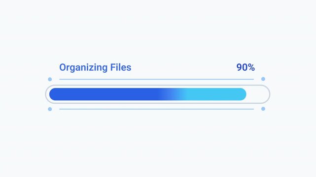 Modern flat vector animation of a rounded organizing files progress bar with percentage indicator and loading status. Ideal for file management, software, web applications, cloud storage, and technolo