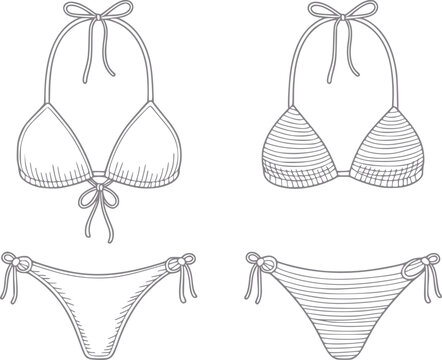 Two bikini sets, one plain and one striped, shown in line