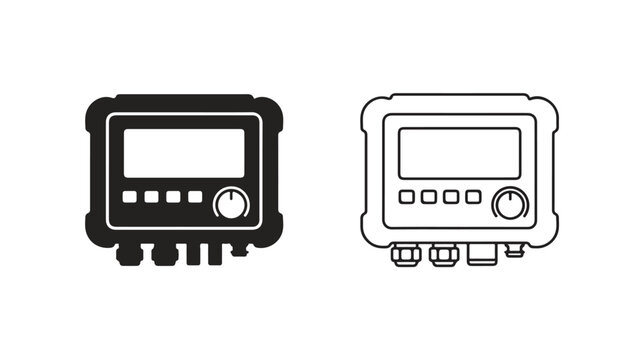 Industrial control panel icons, electronic monitoring device vector set, digital display meter with buttons and knobs for automation systems