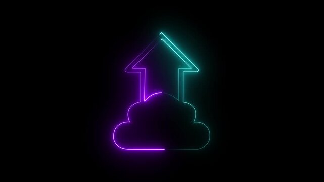 Glowing neon line of cloud computing icon for download and upload database of business. Global internet connection, digital marketing, Financial and big data. 4k video animation