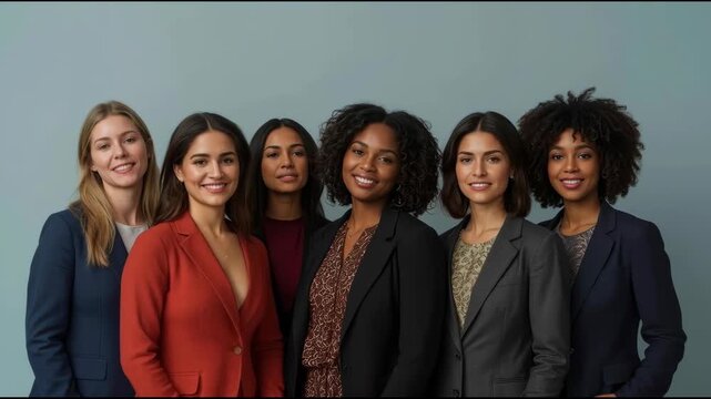 Diverse professional woman business team smiling confidently in business attire and portraits