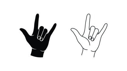 Fototapeta premium I love you hand sign vector icons, American Sign Language ASL gesture set, black silhouette and line art hand symbols for communication