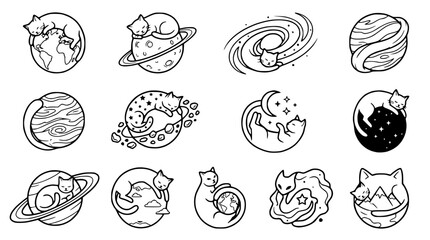 Cute Cats Sleeping on Planets and in Space - Whimsical Cosmic Collection © Dika