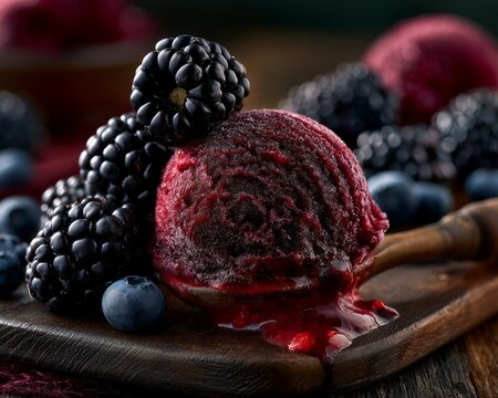 Refreshing Berry Sorbet Scoop with Fresh Berries