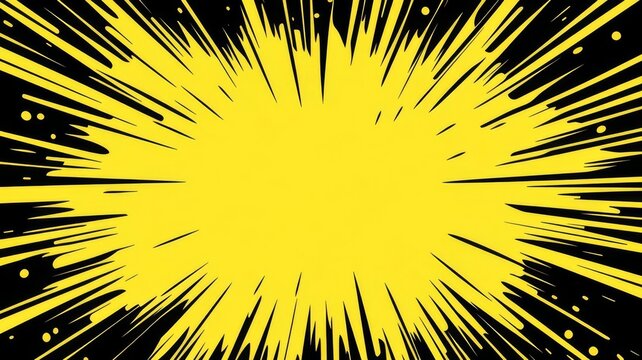 Dynamic yellow and black comic book style sunburst speed lines background effect explosion graphic art design pattern wallpaper.