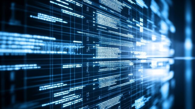 Abstract digital background featuring blue binary code data streams for technology concept imagery.