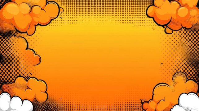Vibrant comic book style background featuring explosion smoke cloud frames and pop art dotted texture patterns for dynamic graphic design.