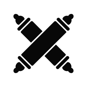 Torah scrolls crossed icon in solid black graphic design on white background.
