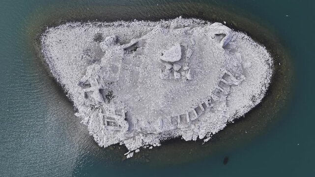 Cinematic Drone Video of Kubadabad Kiz Kalesi Island and Seljuk Ruins on Beysehir Lake in Turkey