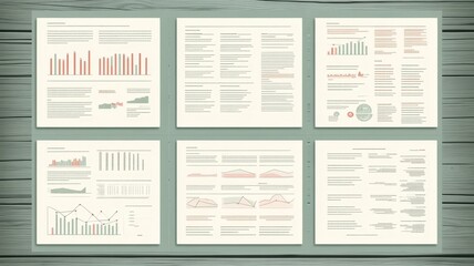 Naklejka premium Professional corporate financial reporting infographics presentation template set with data charts.