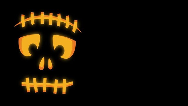 Left Aligned Glowing Halloween Zombie Face with Scary Dark Evil Horror Monster Expression and Copy Space