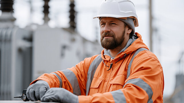 Transformer substation technician performing infrared thermal imaging inspection of high-voltage switchgear predictive maintenance electrical grid reliability utility