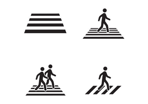 Pedestrian Crossing and Zebra Crossing Icon Set