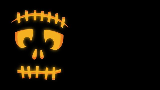 Trembling Evil Frankenstein Lantern Face on Left Side with Glowing Spooky Halloween Scary Horror Animation