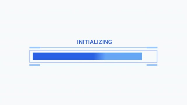 Modern flat vector animation of an initializing progress bar with loading status text and smooth horizontal fill. Ideal for user interface, software, web applications, dashboards, and technology proje