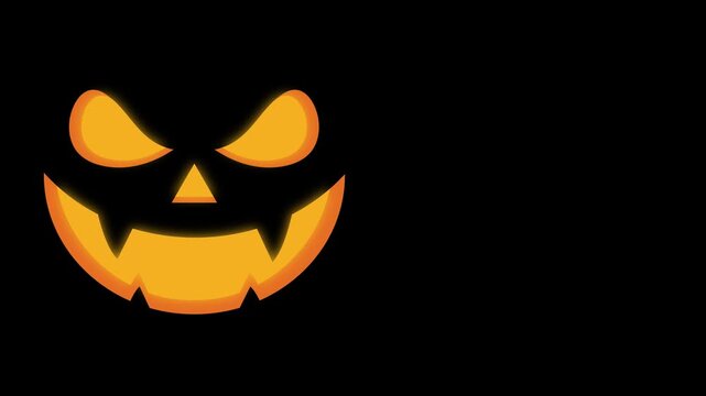 Left Aligned Glowing Halloween Pumpkin Face with Scary Dark Horror Vampire Fangs and Copy Space