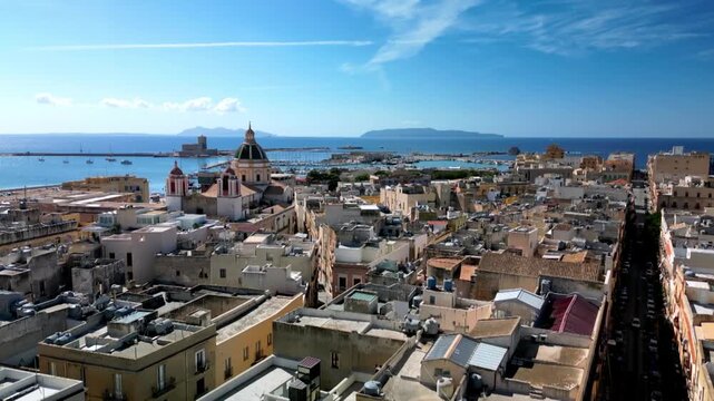 Aerial views of the historic center of Trapani, west coast of Sicily.