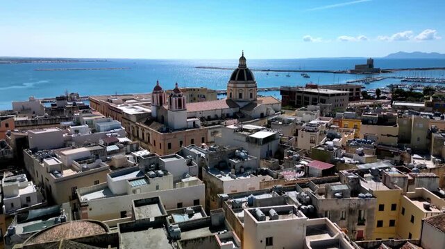 Aerial views of the historic center of Trapani, west coast of Sicily.