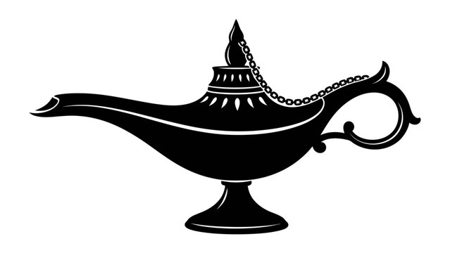 Genie Lamp Silhouette: A striking black silhouette of an ornate genie lamp, often associated with magic, wishes, and ancient Arabian tales.