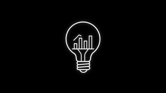 Business infographic lightbulb with growing data charts on black background