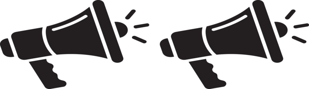 Black silhouette megaphone icons representing communication and loud announcements displayed as a vector on transparent background