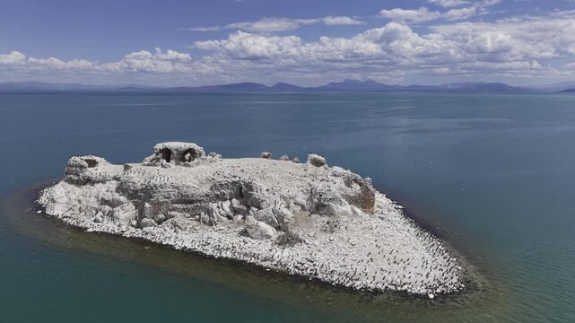 Cinematic Drone Video of Kubadabad Kiz Kalesi Island and Seljuk Ruins on Beysehir Lake in Turkey
