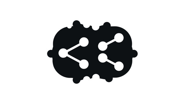 Black silhouette of abstract connected nodes within a split oblong shape