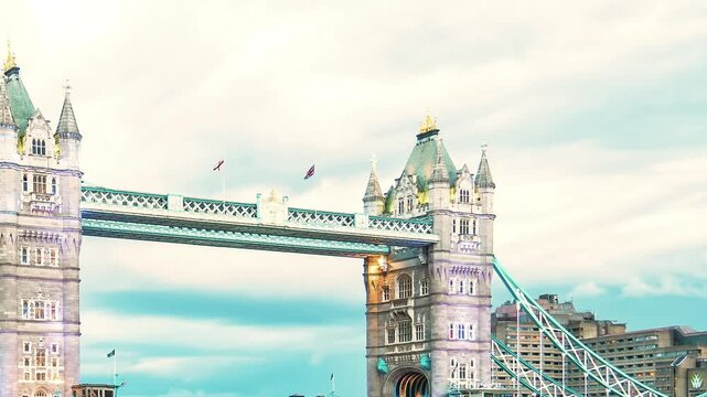 Iconic Tower Bridge in London over River Thames at Sunset, Famous British Landmark Cityscape for Travel and Tourism Use