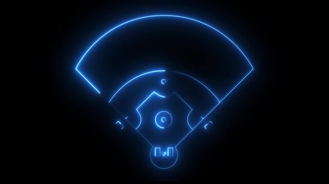Baseball field icon animation on black background. futuristic digital icon video of a high-tech Baseball field. Motion Graphic concept. animation